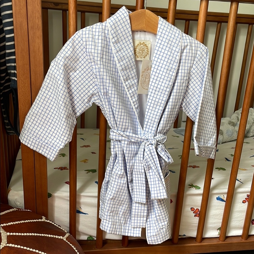 The Beaufort Bonnet Company Blue and White Plaid Baby Robe